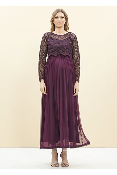 Genel Markalar Sim Dantel Detaylı Uzun Hamile Elbise