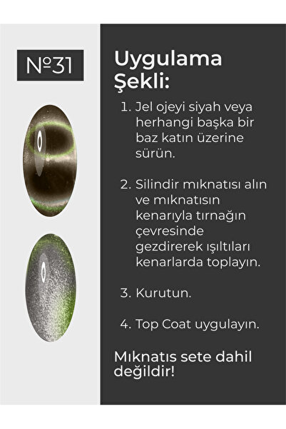 Nail Republic Kalıcı Oje Kedi Gözü Efekti 3D 31, 10 ml – Mıknatıslı Jel Oje