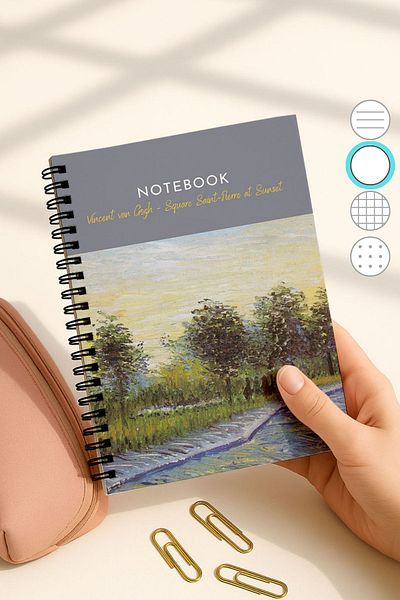 Eldesen Tasarım Van Gogh A5 Spiral Unlined School Notebook, 50 Sheets 100 Pages, Cardboard Cover Notepad, Day