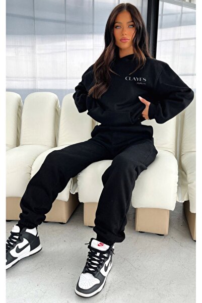 CLAYES Studio Hoodie 100% βαμβακερό φούτερ - Μαύρη στάμπα Oversize Winter Fleece Hoodie
