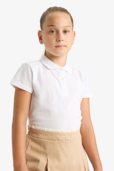 DeFacto Σχολικό μπλουζάκι για κορίτσια με λεπτή εφαρμογή Polo Neck Basic Pique 2 τεμαχίων 3127781