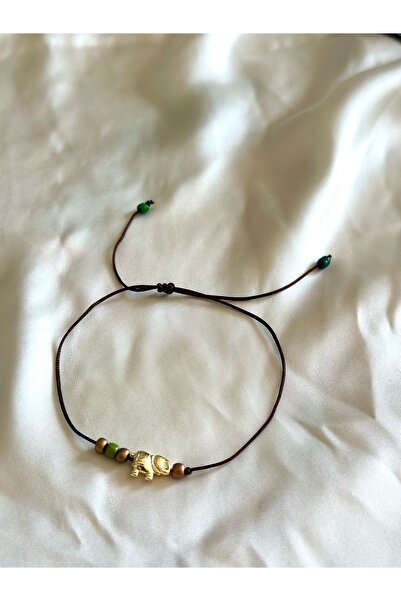 Femenino Kahverengi İpli Fil Charm Boncuklu El Yapımı Bohem Halhal