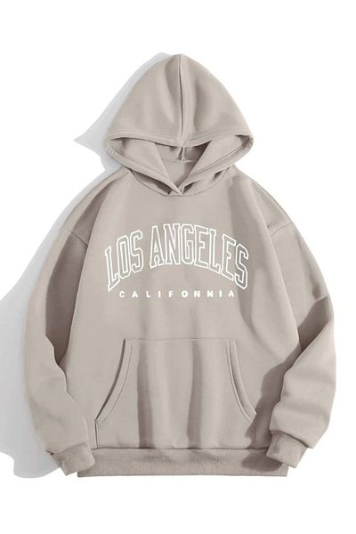 CLAYES Φούτερ με κουκούλα Los Angeles California με μπεζ μοτίβο