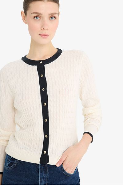 DeFacto Fitted Crew Neck Buttoned Basic Plain Knitwear Cardigan A1107Ax24Wn