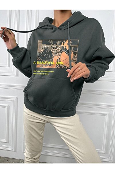 CLAYES Фума Жіночий оверсайз світшот з капюшоном - принт із слоганом