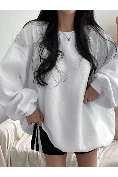 DUBU BUTİK Χειμερινό χοντρό φούτερ Moon Phases Afraid - Λευκό εμπριμέ χοντρό χειμερινό λαιμόκοψη