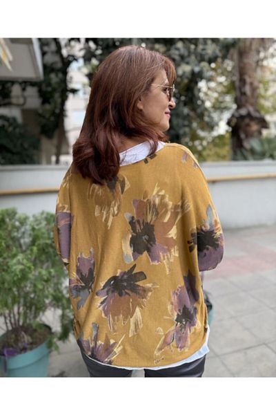 DenizEge Italian Floral Patterned Blouse Mustard