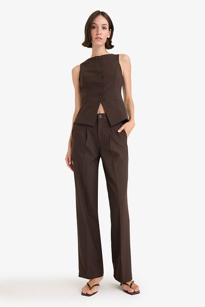 DeFacto Pantaloni standard cu talie înaltă cu fermoar cu picioare largi E7238AX25AU