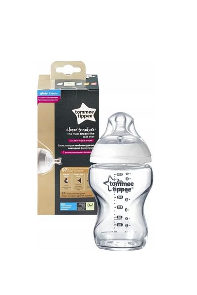 tommee tippee Baby Bottles, Natural Start Glass Anti-Colic Baby Bottle 250m 1pc may come different shape