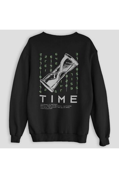 VBSVİBES Hanorac cu imprimeu Time - Gât rotund, oversize, design, trend