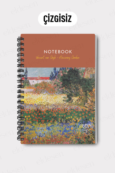 Eldesen Tasarım Van Gogh A5 Spiral Unlined School Notebook, 50 Sheets 100 Pages, Cardboard Cover Notepad, Garden