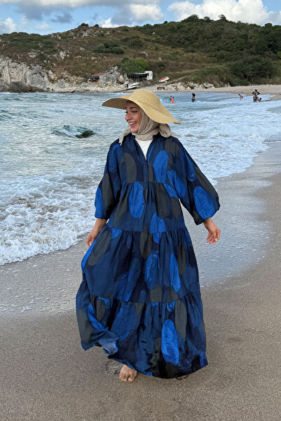 LOCCO Women's Piece Patterned Dress Navy Blue