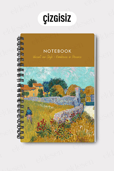 Eldesen Tasarım Van Gogh A5 Spiral Unlined School Notebook, 50 Sheets 100 Pages, Cardboard Cover Notepad, Farm