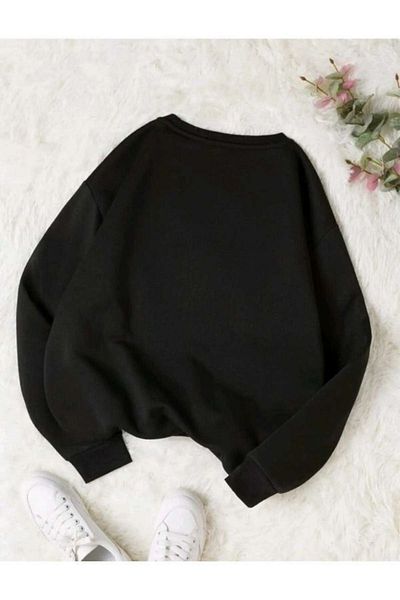 CLAYES Hanorac cu model de flori - negru imprimat oversize gros iarna cu decolteu