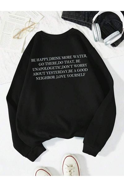 VBSVİBES ΓΥΝΑΙΚΕΙΟ Μαύρο SELF LOVE Φούτερ με στάμπα Oversize