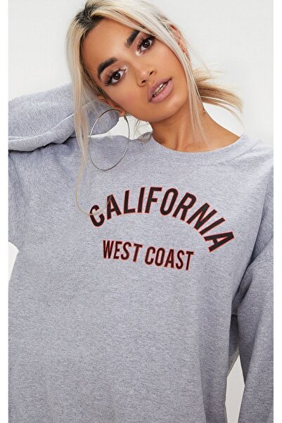 CLAYES Світшот California West Coast Letter - Сірий з принтом, оверсайз, комір-стійка