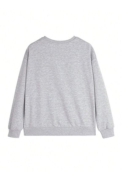 DUBU BUTİK Wooderful 1985 Winter Thick Sweatshirt - Gray Printed Oversize Thick Winter Crew Neck