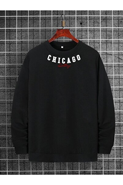 VİBES سترة رجالية ذات ياقة شيكاغو مطبوعة كبيرة الحجم