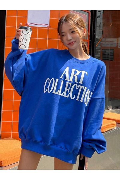 CLAYES Hanorac Art Collection - Sax Blue Printed Oversize Crew Deck