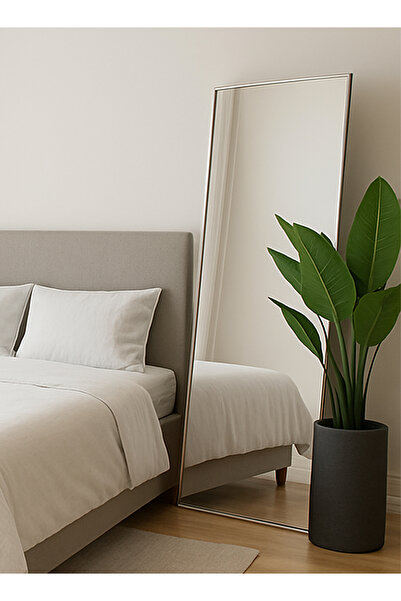 Taimi Large Mirror With Elegant Design 160x50 Cm-full Length Mirror With White Metal Frame And Back Stand