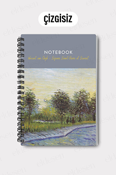 Eldesen Tasarım Van Gogh A5 Spiral Unlined School Notebook, 50 Sheets 100 Pages, Cardboard Cover Notepad, Day