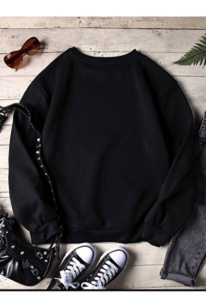 VBSVİBES ЖЕНИ Черен суитшърт с щампа BRUSSELS Oversize