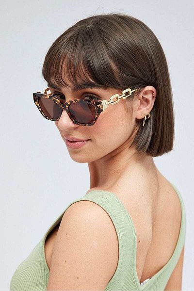 REN EYEWEAR Chain Sunglasses with Chain Accessory Detailed Leopard Pattern