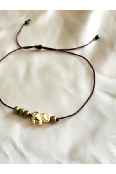 Femenino Kahverengi İpli Fil Charm Boncuklu El Yapımı Bohem Halhal