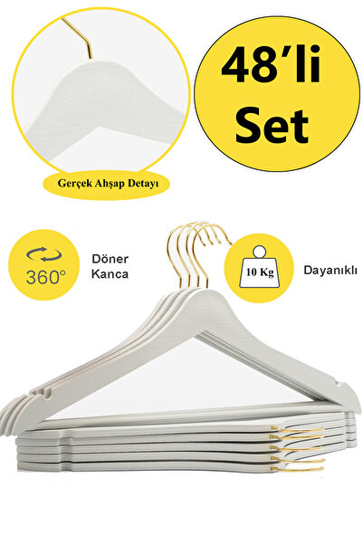 ARCH 48 Adet Beyaz Ahşap Görünümlü Plastik Askı Kıyafet Elbise Gömlek Askısı ...