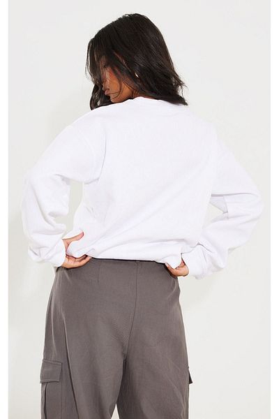 CLAYES White Oversize Sweatshirt - Long Sleeve, Crew Neck