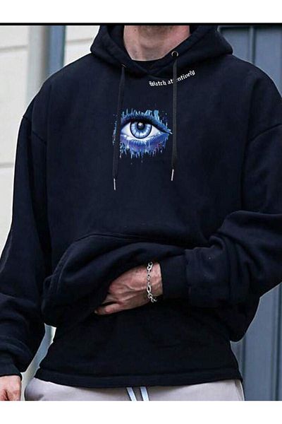 VBSVİBES Голям суитшърт с качулка, черен, BLUE EYES