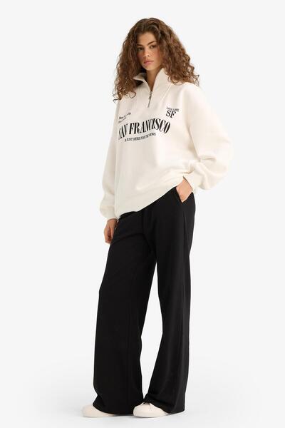 DeFacto Straight Fit Elastic Waist Slim Sweatpants Long Size Pocket Basic Plain D6667Ax25Sp
