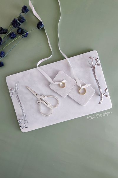 ioadesign Acacia - Real Fine Marble Promise/Δίσκος αρραβώνων (32X20 CM) Ψαλίδι 2 Αφαιρούμενα Δαχτυλίδια