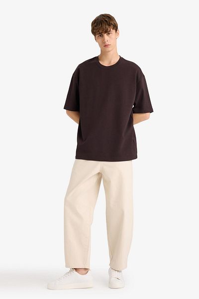 DeFacto Oversize Wide Fit Crew Neck Heavy Fabric Basic Plain Short Sleeve T-Shirt E9798Ax25Au