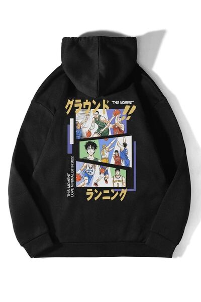 VBSVİBES Чорний унісекс оверсайз світшот з принтом на капюшоні