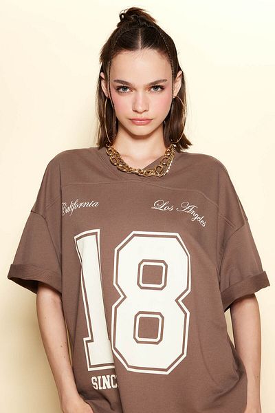 DeFacto Coool Oversize Wide Fit V-Neck Printed Short Sleeve T-Shirt F7912Ax25Au