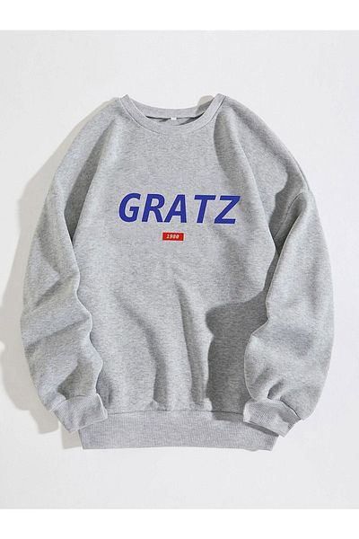 VBSVİBES Hanorac unisex gri oversize cu imprimeu Gratz cu gât crew
