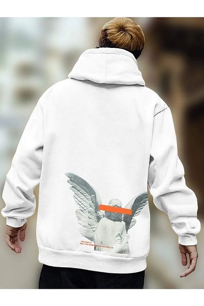 VBSVİBES White Unisex Oversize Sculpture Printed Sweatshirt Hoodie Hooded