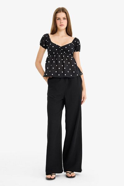 DeFacto Wide Leg Pocket High Waist Standard Length Linen Blended Pants F5024Ax25Sp