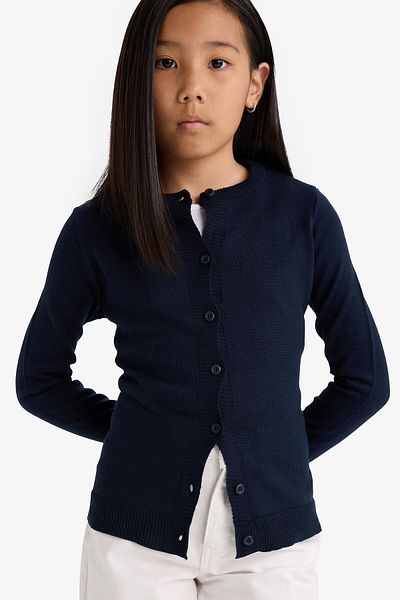 DeFacto Tricotaj albastru bleumarin Cardigan școlar pentru fete - Decolteu triplu N8407a623au