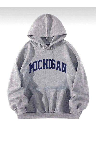 VBSVİBES Unisex Oversize Michigan Printed Hooded Sweatshirt
