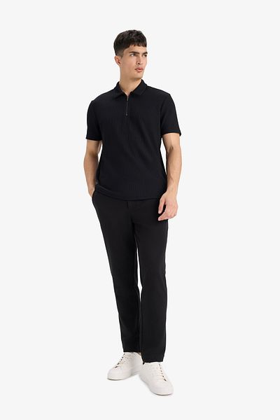 DeFacto Tricou negru cu mânecă scurtă cu jumătate de fermoar și guler polo cu croiala normală B7355ax24sp