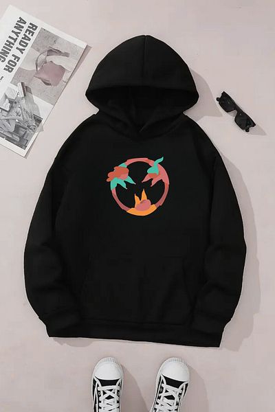VBSVİBES Unisex Black Hooded Sweatshirt – Women's Power Printed, Thick Fabric with Hood