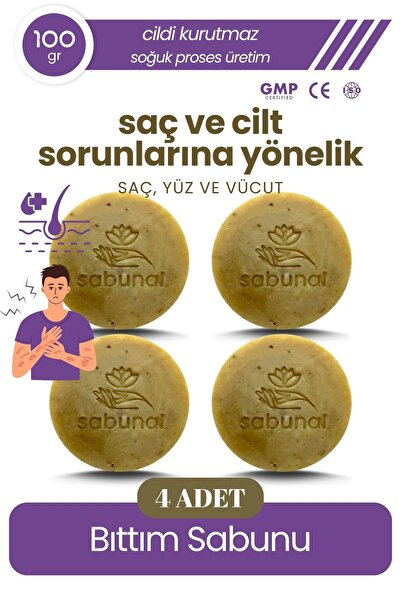sabunal Bıttım Sabunu 4 Adet - Cilt Sorunlarına Yönelik, Yoğun Doğal Saç ve C...