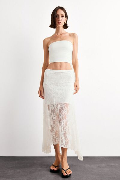 DeFacto Elastic Waist Half Lining Lace Midi Skirt F8041Ax25Sm