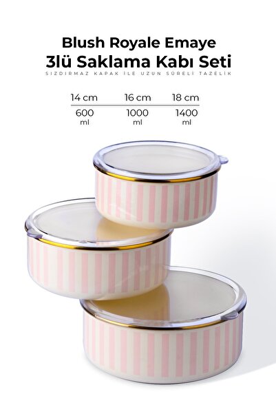 Le murano Blush Royale Enamel 3-Piece Storage Container Set 14 |   16 |   18cm