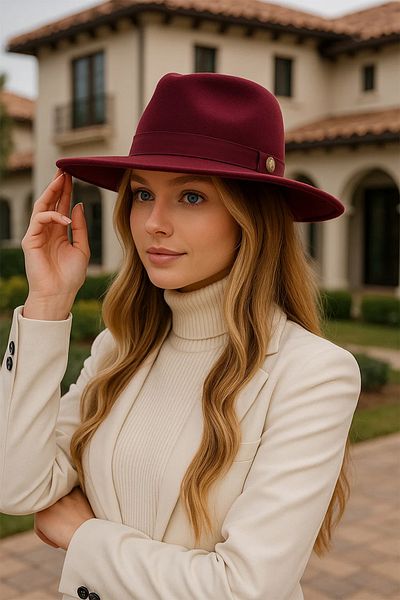 BAHELS Εισαγόμενο καπέλο Cherry Fedora Hard Cowboy Panama καπέλο - Ρυθμιζόμενο