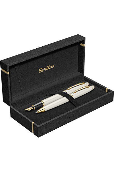Scrikss WizDesign 35 DOLMA KALEM + TÜKENMEZKALEM SET BEYAZ ALTIN (ÖMÜR BOYU GARANTİLİ-KUTULU-KİŞİYE ÖZEL)