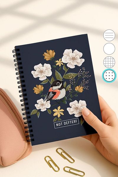 Eldesen Tasarım A5 Spiral Dotted School Notebook, 50 Sheets 100 Pages, Cardboard Cover Notepad,