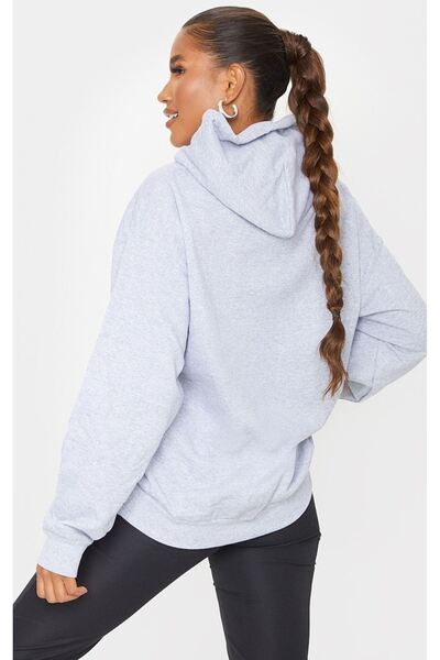 DUBU BUTİK Chicago Sweatshirt - Gray Printed Oversize Hoodie